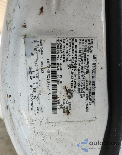 2003 Mercury Sable Ls Premium from USA, damaged, VIN 1MEFM59S83A620530